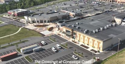 An aerial view of the Main Street component of The Crossings at Conestoga Creek.